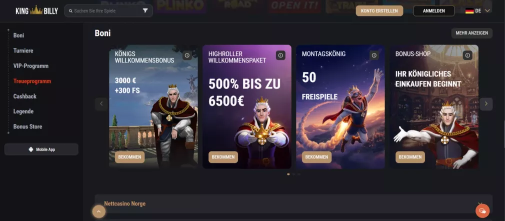 Kingbilly Casino – Willkommensbonus 3000 € + 300 Freispiele für neue Spieler